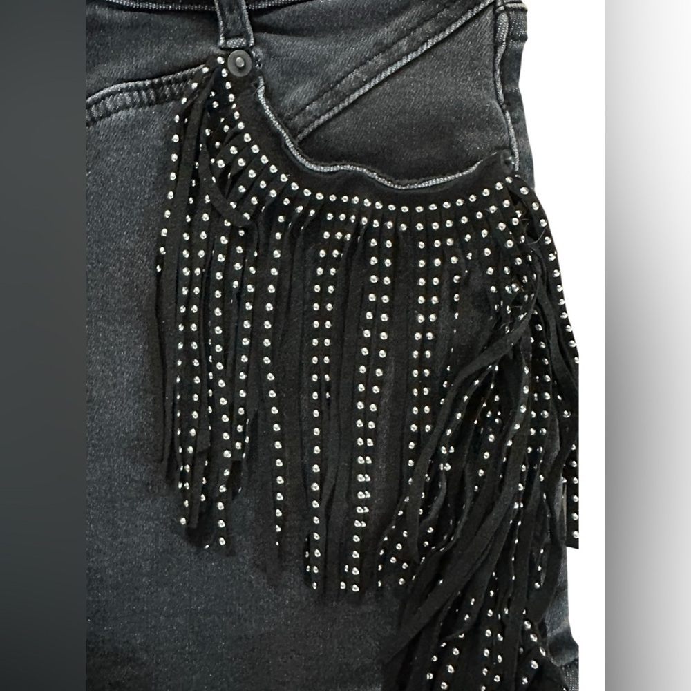 Rock & Roll Denim High Rise Fringe Shorts β Black W33 - Picture 5 of 12